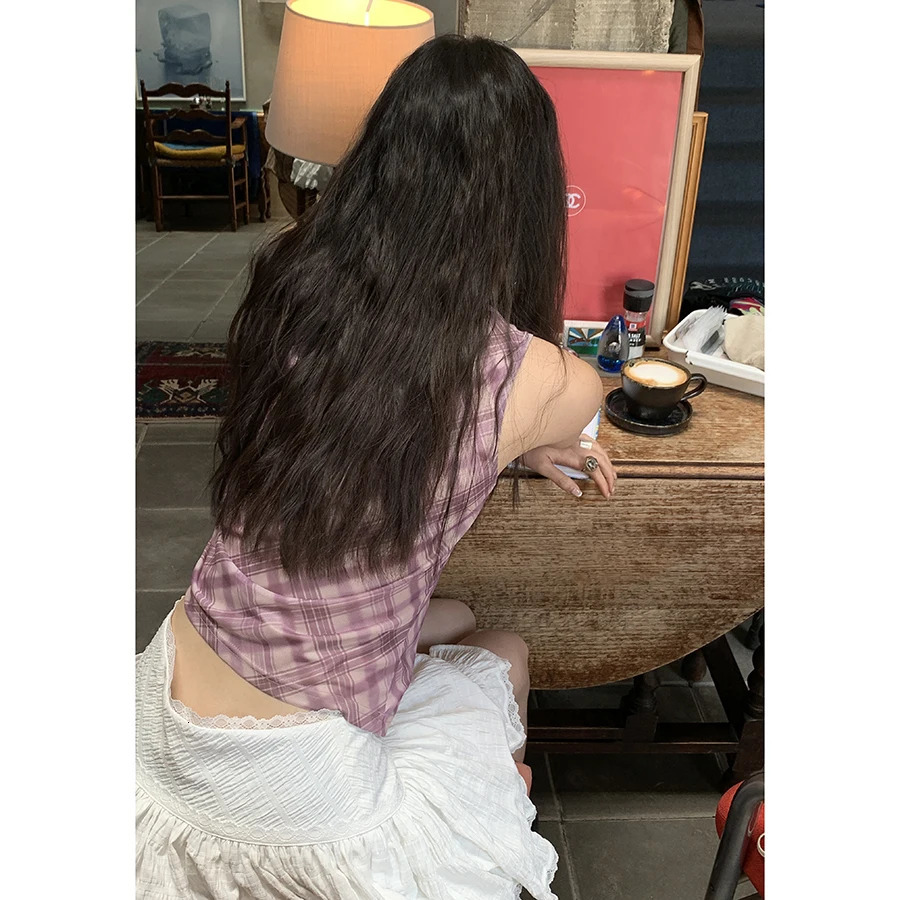 Tongirls Harajuku retro mesh top sleeveless plain weave patterned vest Y2k retro vest streetwear Korean summer vest 250402