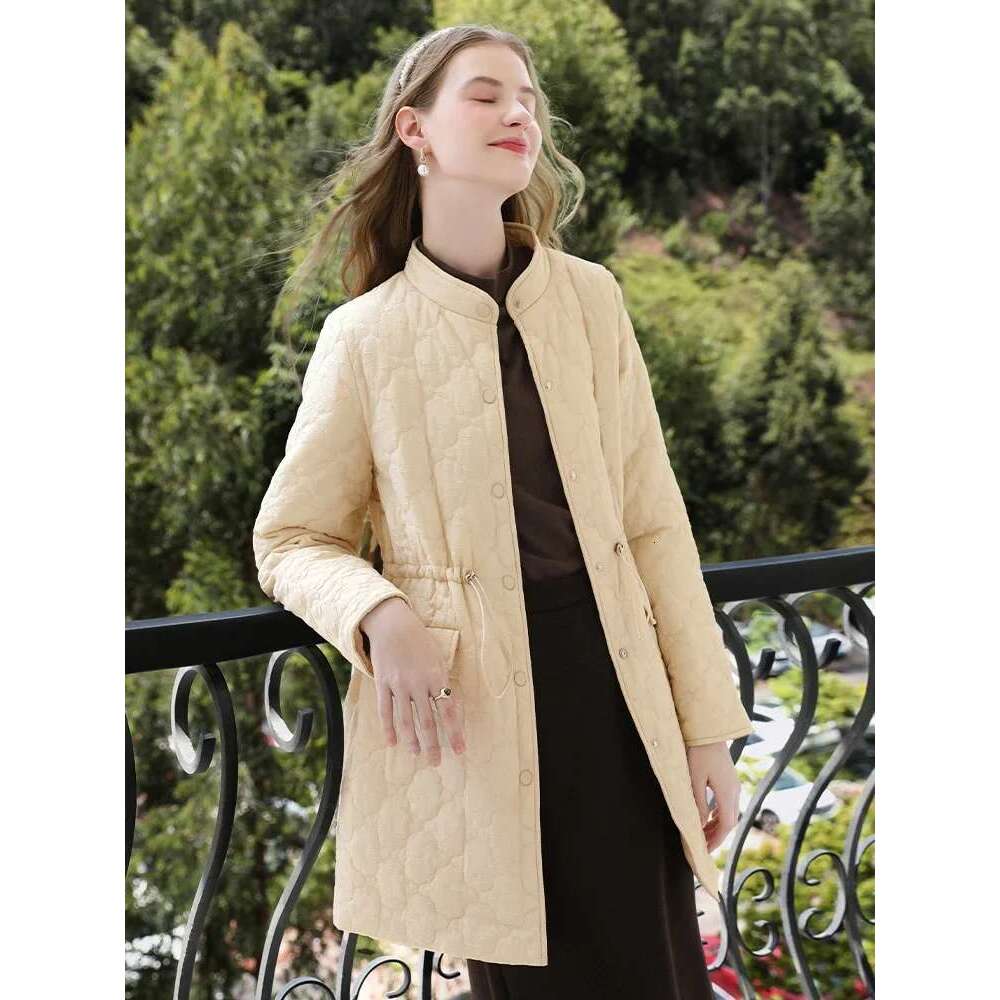 Light Medium Long Women's Winter New Emed Cotton Padded Long-Sleeved Coat