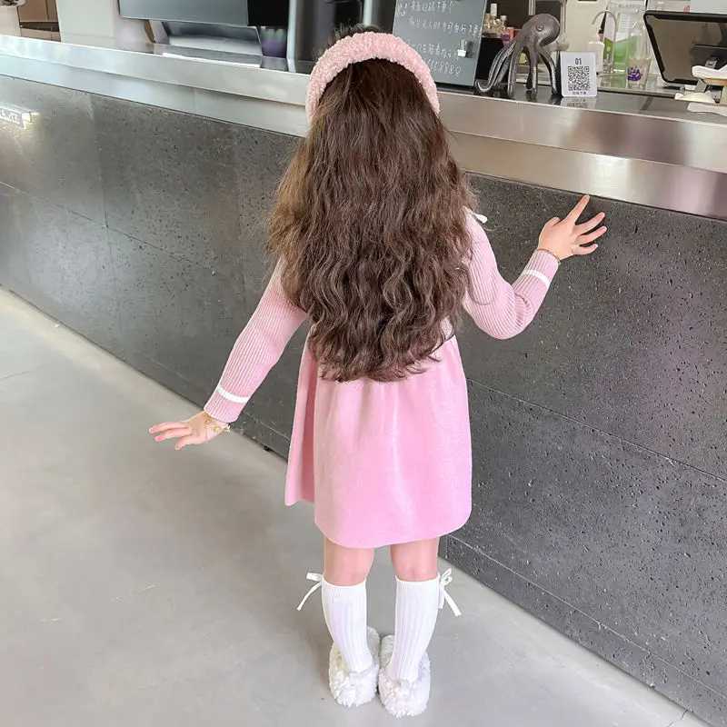 2025 New Girls Knit Chic Princess Dress Red Toddler Kids Spring Autumn C251105
