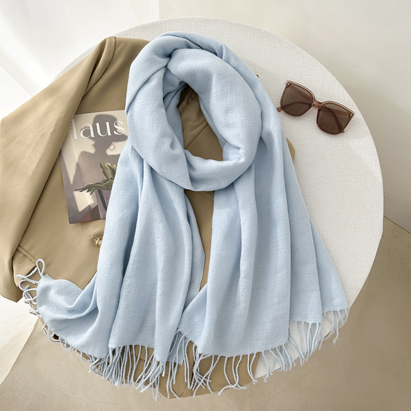 K313 Scarf autumn and winter atmosphere pure color imitation cashmere ladies temperament literary niche soft waxy warm tassel scarf shawl