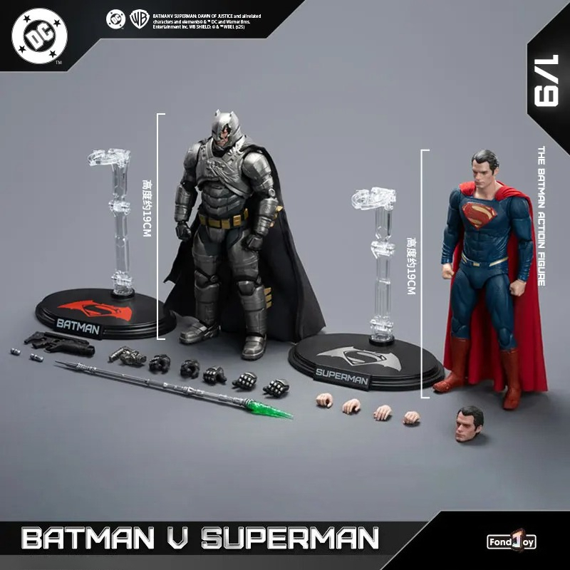 New Fondjoy Batman VS Superman 1:9 Scale Action Figure Set Two-Piece Set DC Comics Movie Authentic Interchangeable Heads Boys Festival Gifts