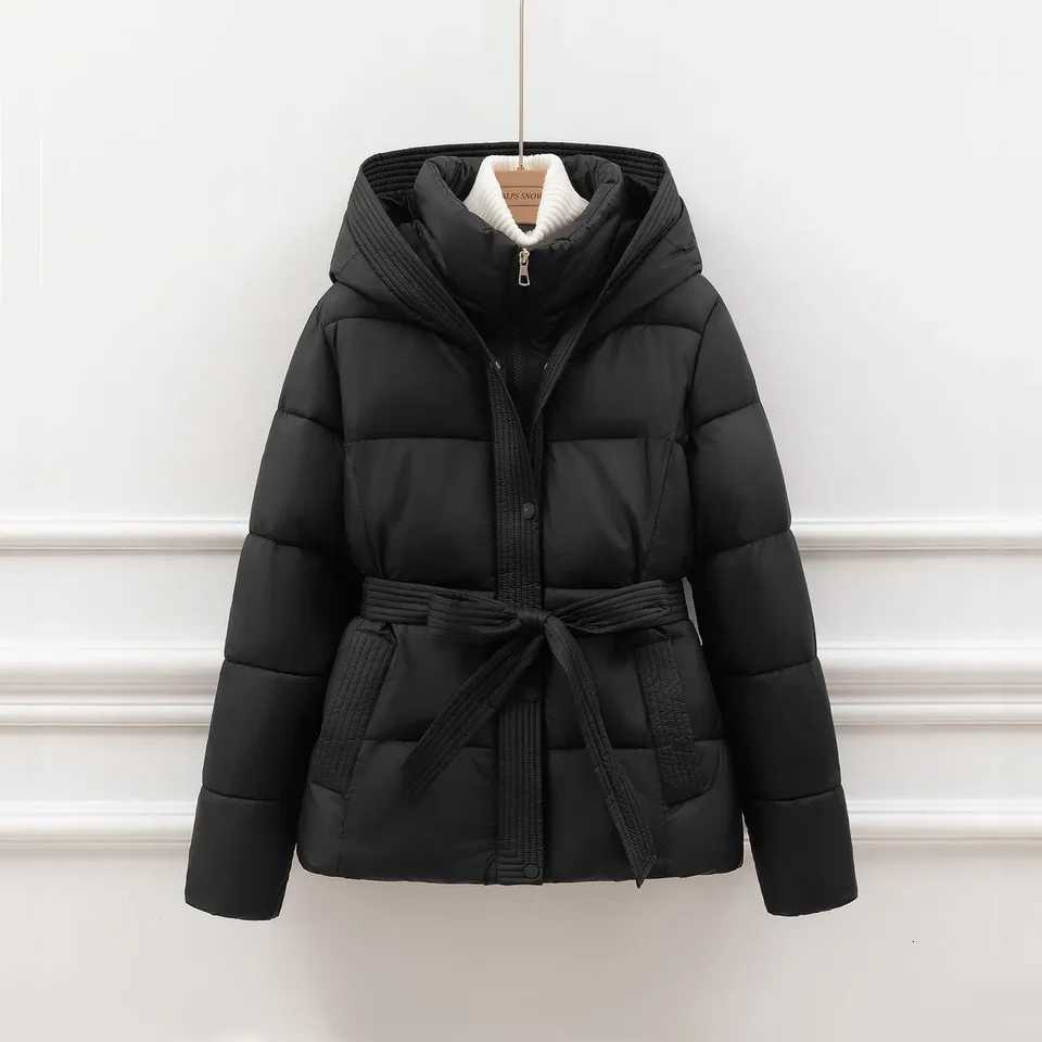 Fashion Eiderdown Cotton-Padded Jacket Womens Overcoat 2025 New Winter Short Thick Warm Parka Coat Waist Slim Hooded Bread CoatT251105