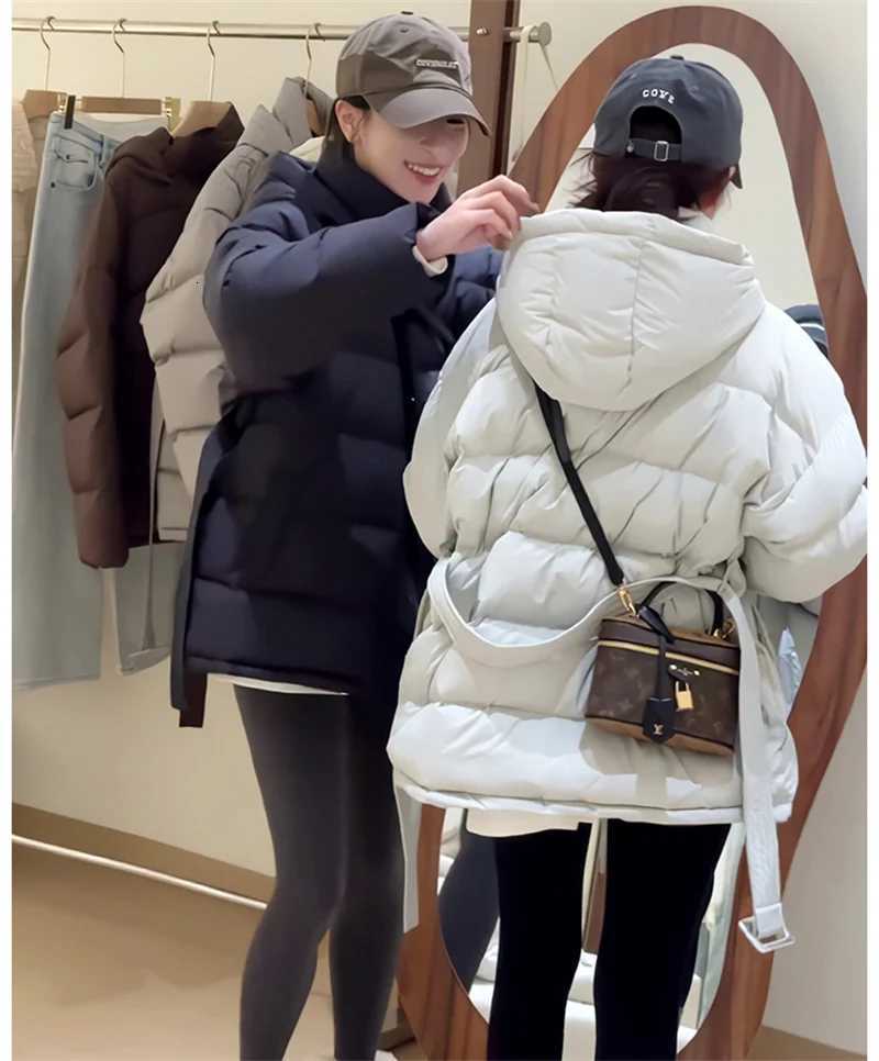 ZAROY Women Winter Hooded Cotton Padded Jackets With Belt Solid Fashion Female Thicken Windproof Puffer Coat Loose Snow OvercoatT251105