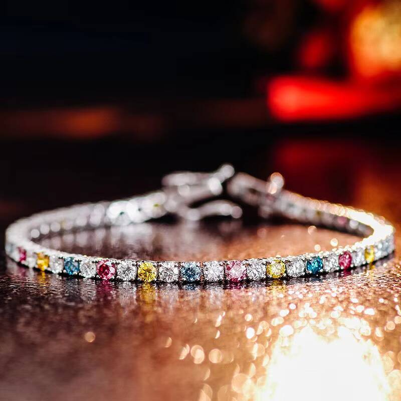 New Colorful Moissanite Bracelet Silver 10k 14k 18k White Gold Tennis Bracelet Chain the Best Gift to Women Mother