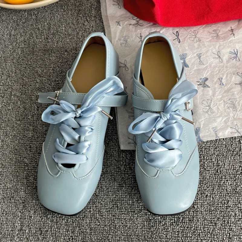 Square Toe Shallow Mouth Mary Janes New Wens Inside Heighte Ribbon Bow Casual Soft Sole Non-Slip Single Flat Shoes Y251105