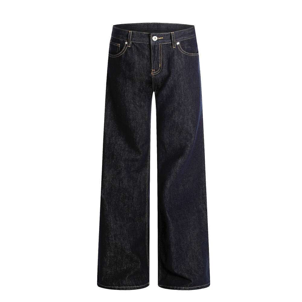 American High Street Cleanfit Simple Raw Denim Jeans Men's Versatile Loose Casual Straight Long Pants Solid Color Retro
