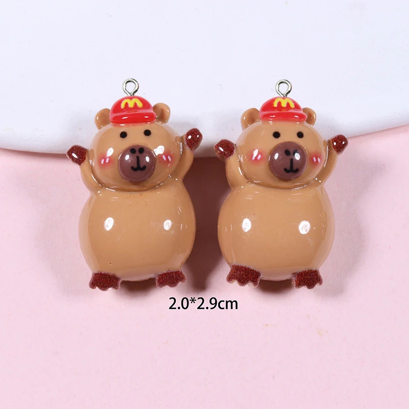 10 pieces of Kawaii cartoon Capybara resin charm smooth flat back animal earrings keychain pendant DIY jewelry making discovery 250325