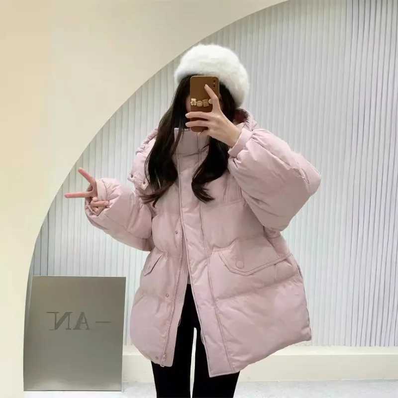 2025 new winter clothing Korean version hooded waist down jacket womens casual loose thickened duck down jacketT251105