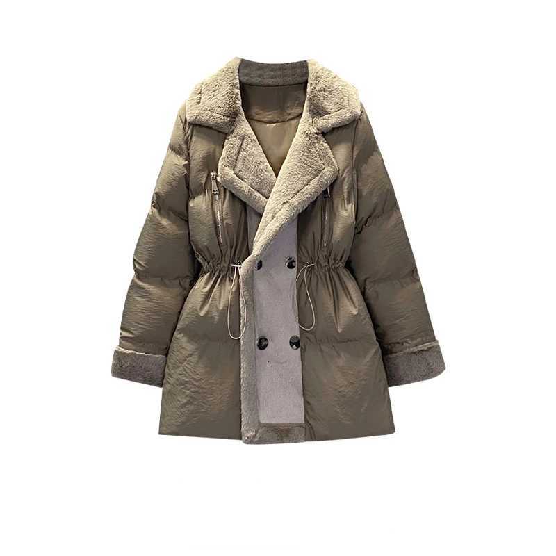 Autumn Winter 2022 New Large Women Drawstring Waist Down Cotton Padded Female Jacket Thickened Warm Coat WomanT251105