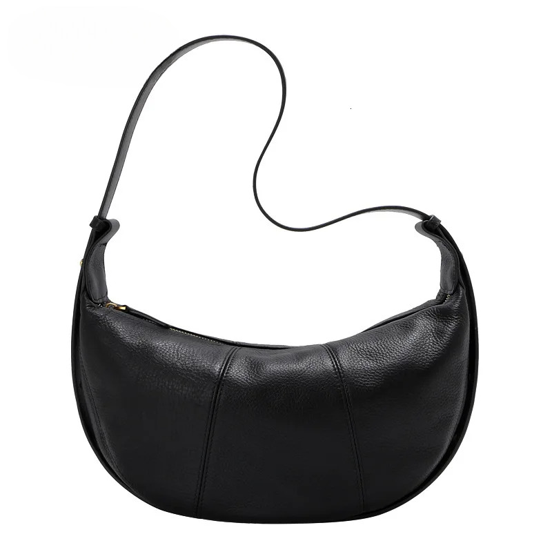 Classic Casual Style Croissant Shoulder Bags For Women Natural Cow Leather Female Crossbody Bag Real Cowskin