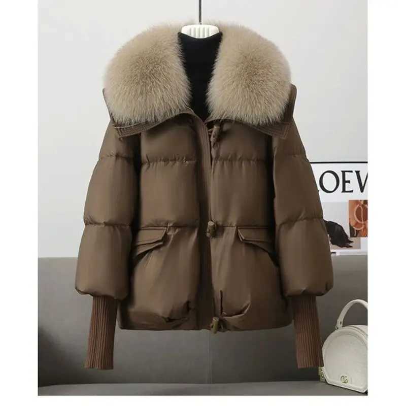 Winter New Fur Collar Puffer Down Parka Loose Down Warmer Thicken Snow Jacket Pocket Zipper Faux Fur Outerwear FemaleT251105