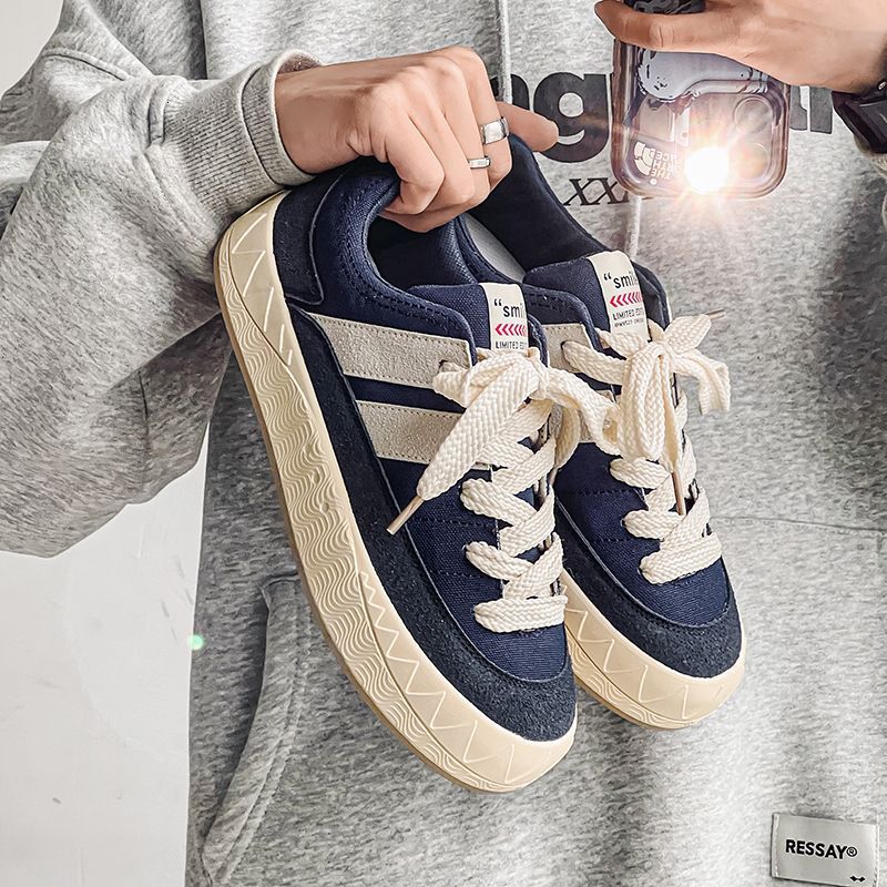 Thick-Soled Bread Niche Design Men's Trendy Korean Version Versatile Skateboard Hong Kong Style Low-Top Sports Casual Shoes