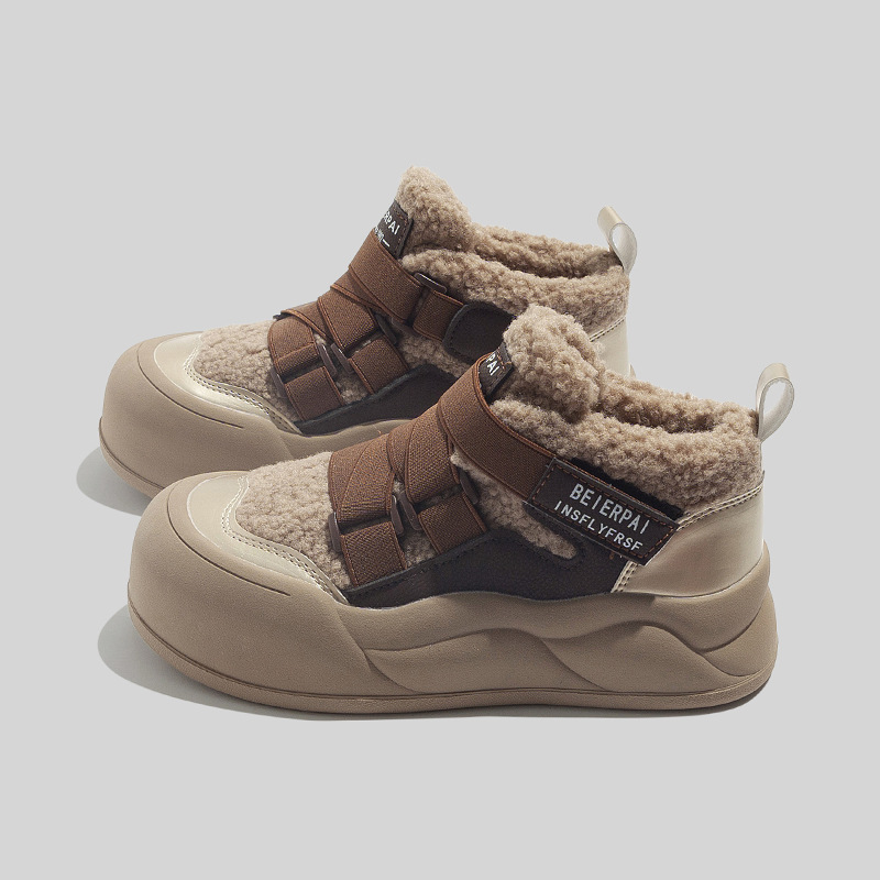 Lamb fleece high-top white shoes women's 2025 winter new casual shoes warm two cotton shoes round toe snow boots