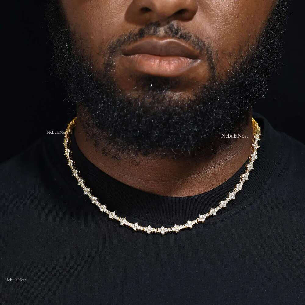 New Arrival Rapper Jewelry 7mm Sterg Sier Iced Out White Gold Pass Dia Tester Moissanite Cross Tennis Chain