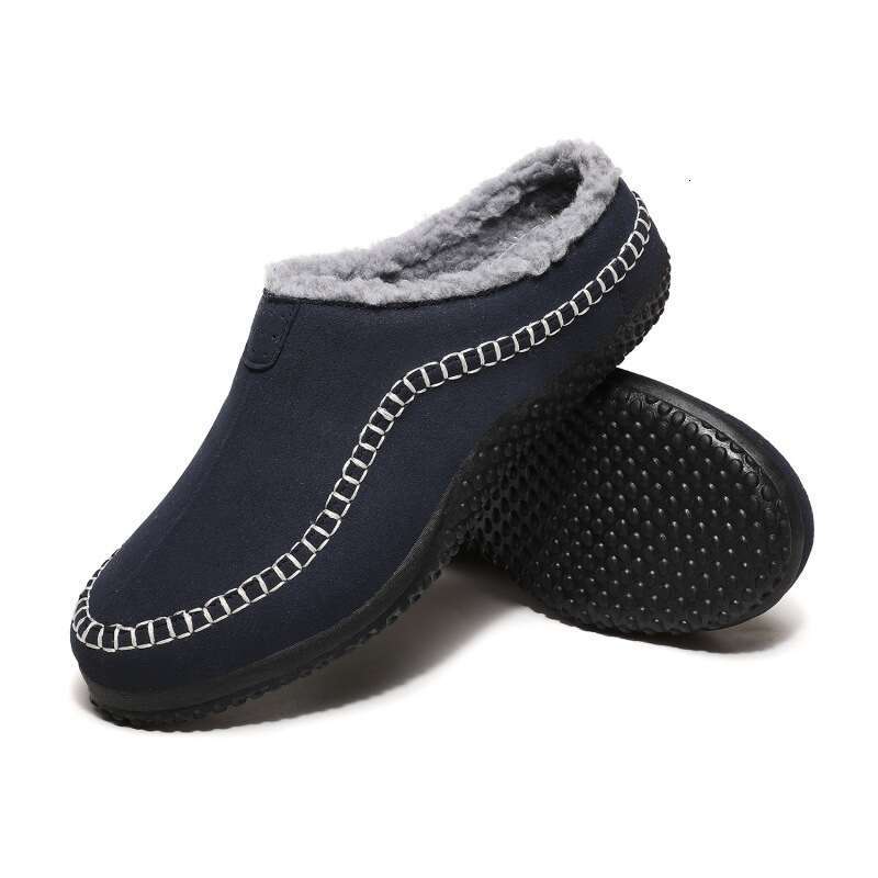 Large size men's with winter fleece, indoor cotton slippers for lazy people, casual toe shoes BY-9