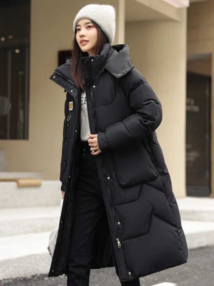 Fashion Female Loose Padded Thicken Warm Snow Wear Jackets New Autumn Winter Solid Color Long Down Cotton Jacket for WomenT251105
