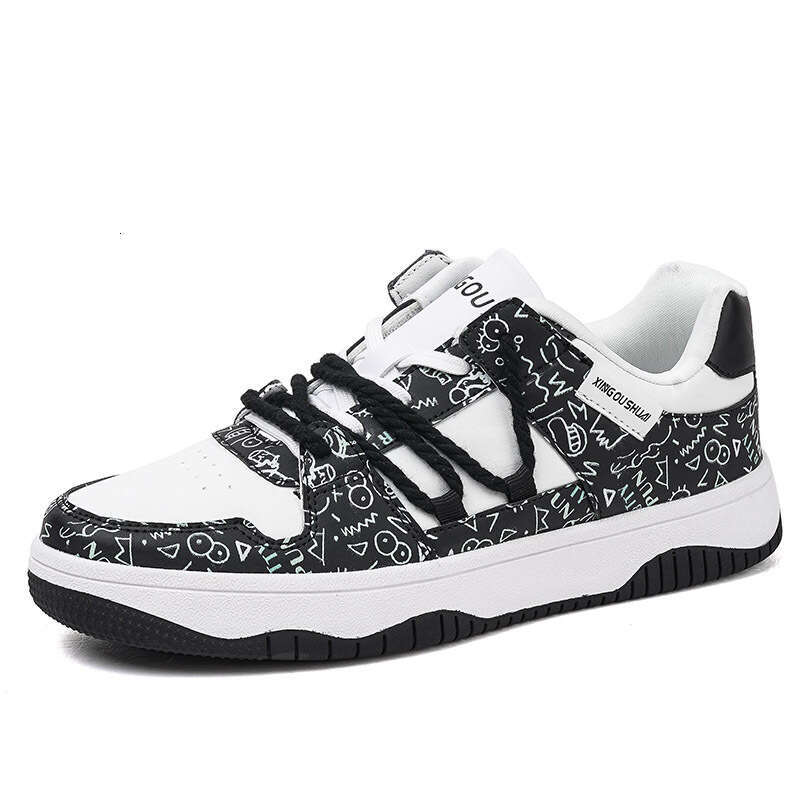 Large sized student color blocked board low cut lace up casual white shoes, Korean version leather face trendy single shoes H22