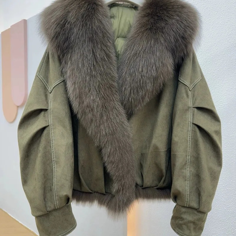Style Large Fur Collar Motorcycle Short Furlike Fur Coat Womens selling Parker Down Jacket Outerwear Autumn Winter 251028CJ