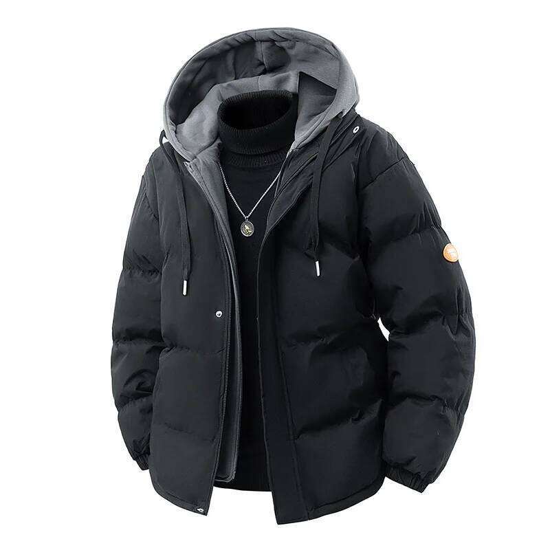 2025 Men's Warm Parkas Casual Cotton-Padded Jacket Winter Men Trendy Fake Two-piece Hooded Bread Cotton-padded Jackets Coats