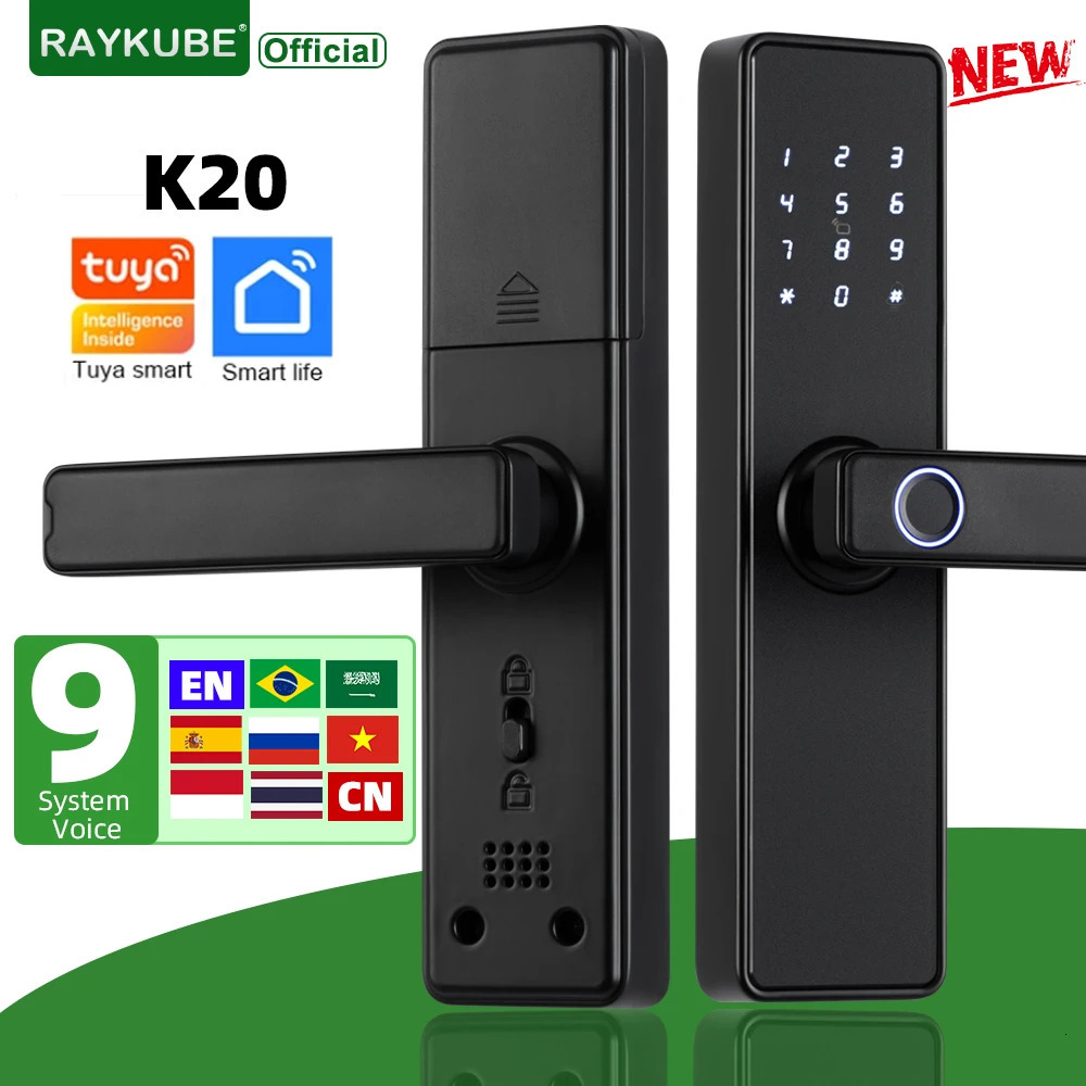 2024 RAYKUBE K20 9-language Biometric Fingerprint Door Lock Electronic Door Lock with Tuya APP/IC Card/Password/ Key Unlock 250402