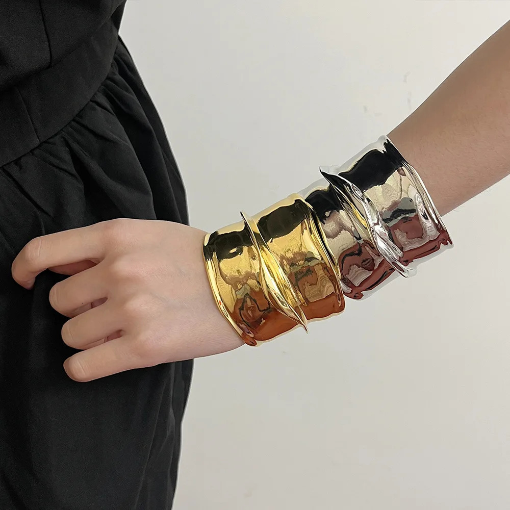 Exaggerated Metal Irregular Textured Wide Open Bracelets Bangle for Women Girls Exquisite Multilayer Punk Retro Heavy Jewelry 251103