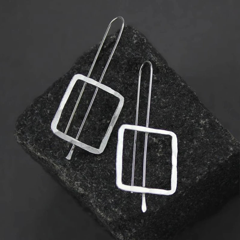 1 pair of retro ethnic style square straight hanging earrings with simple n silver long hook suitable for womens party jewelry gifts 250326