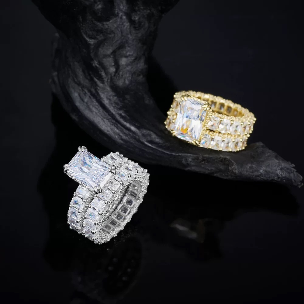 Wedding Ring Radiant Cut Luxury Design Full Moissanite Band 925silver Engagement Ring Custom Design