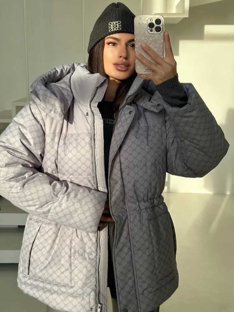 Print Hooded Jacket Women Clothing Trend Zipper Parkas Puffer Down Cotton Coats Design 2025 Vintage Windproof SnowwearT251105