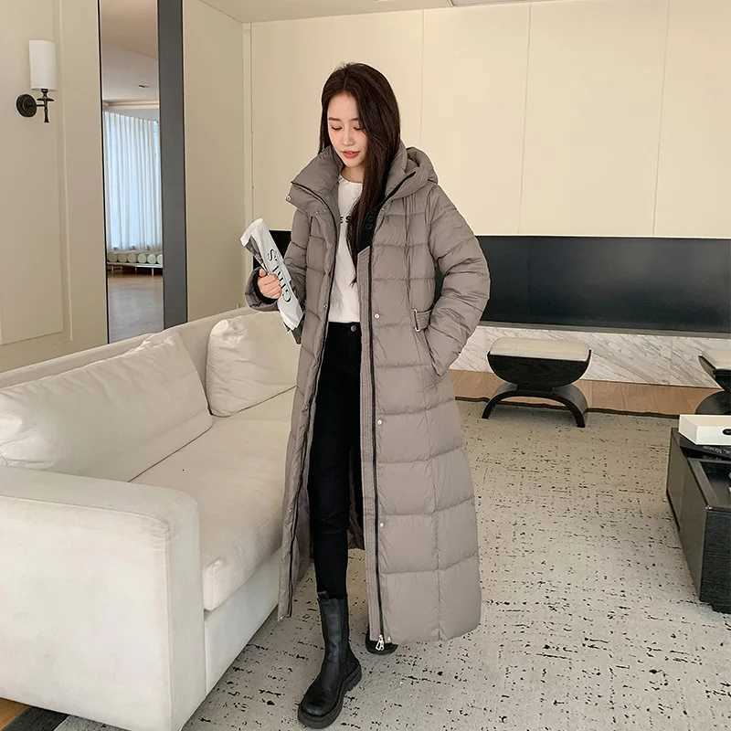 Winter Ladies Long Warm Down Jacket Big Size Puffer Outwears Thicken Hooded Down Coat Women Light Thin White Duck Jacket ParkasT251105