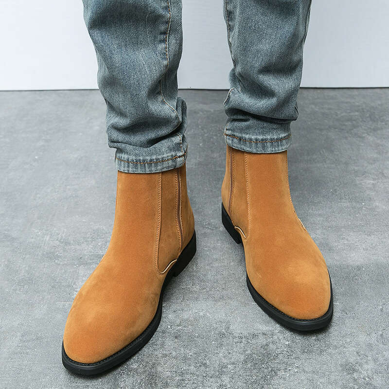 Large size suede Chelsea sizes 38-46, British high top denim for men, zippered leather boots