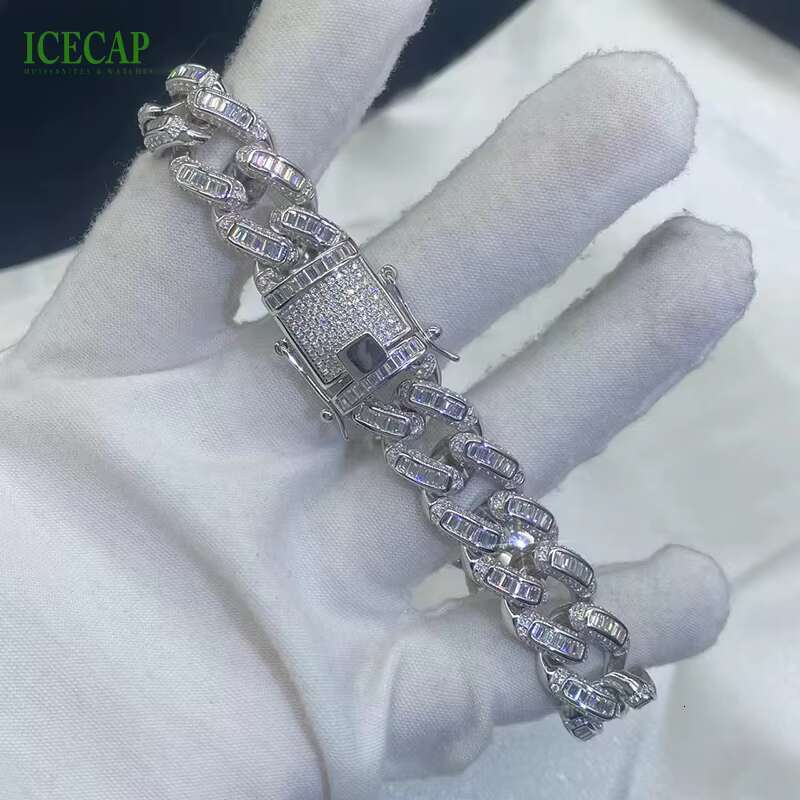 Hip Hop Moissanite Chain Diamond Link Chain Bracelet VVS Clarity New Trendy Sliver Moissanite Bracelet for Men
