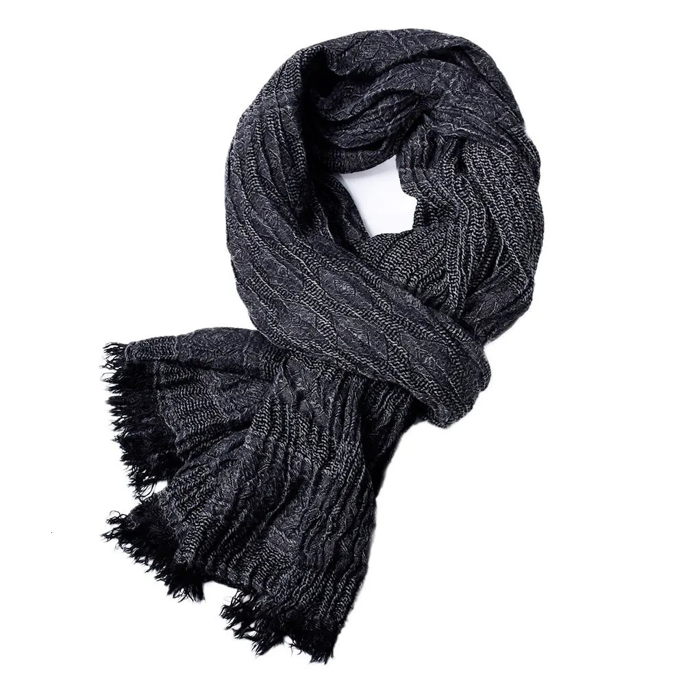 Male Winter Scarf Men Warm Soft Tassel Bufanda Casual Cotton Linen Crinkle MenS Scarves Shawl Black Navy Man Scarfs 250403