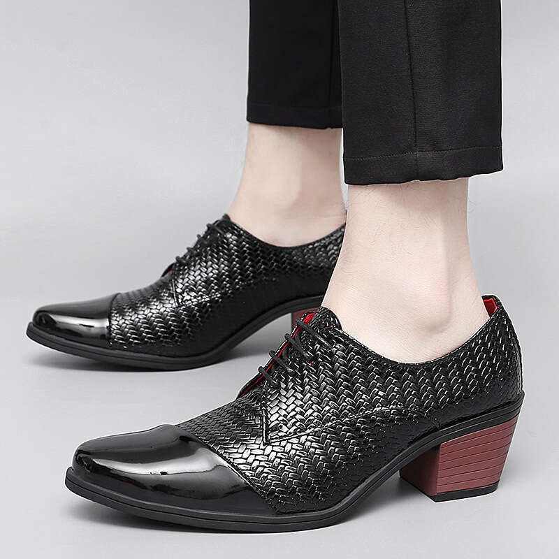 Oversized pointed leather formal heels, 6cm high height men's shoes, hairstylist shoes