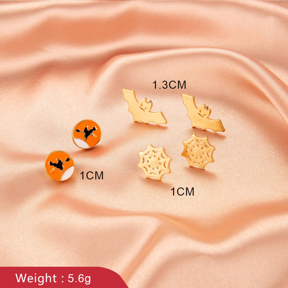 Halloween Unique Bat Skull Stud Drop Fun Quirky Set Earrings