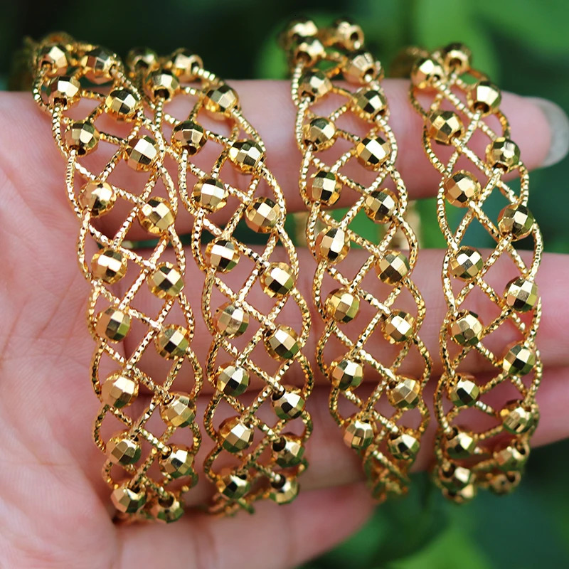 24K Copper 4pcs Ethnic Bead Gold Color Saudi Bangles For Girls Bracelet Women Girl Africa Bangles Wedding jewelry 251031
