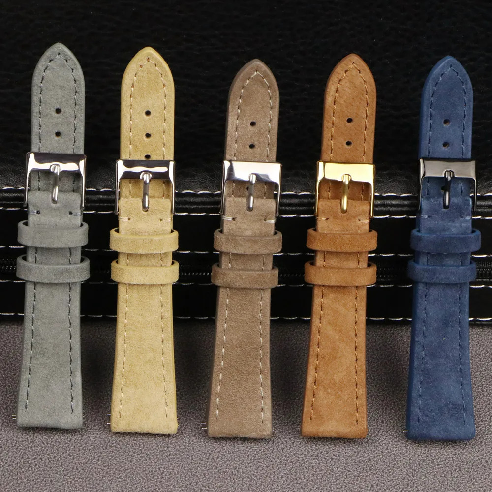 Genuine Suede Leather Watch Strap Vintage Brown Watch Band 18mm 20mm 22mm With Quick Release WatchBand Wristband Accessories 251104