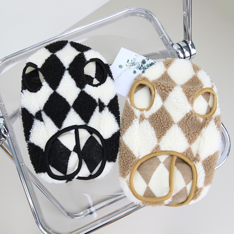 Argyle Pattern Pet Vest with Cute Bear Sweater Decor, Soft Fleece Dog Clothes, Black & Brown Pet Apparel, Button Design, Warm Winter Wear for Small Me