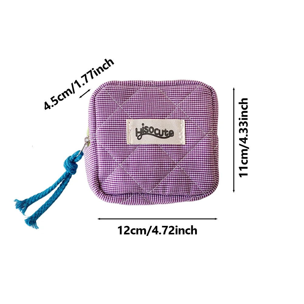 Ins Style Plaid Mini Coin Purse Portable Cosmetic Storage Bag Ladys Lipstick and Card Holder Kawaii Tofu Pillow 251030