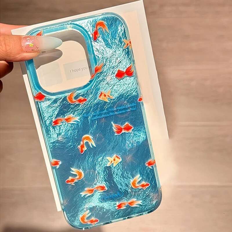 Korean Red Carp Vortex Pattern Phone Case For iPhone 11 12 13 14 15 16 Pro Max XS XR X 7 8 Plus Silicone Soft Cover