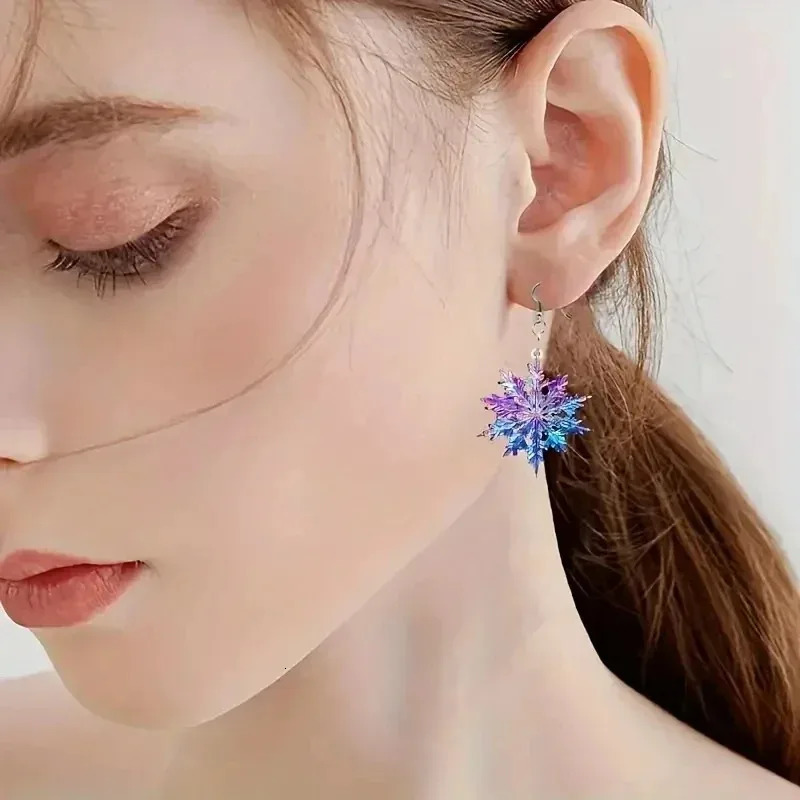 Colorful Shining Snowflake Acrylic Stainless Steel Hypoallergenic Earrings for Women Earrings Christmas Year Jewelry Gifts 251131