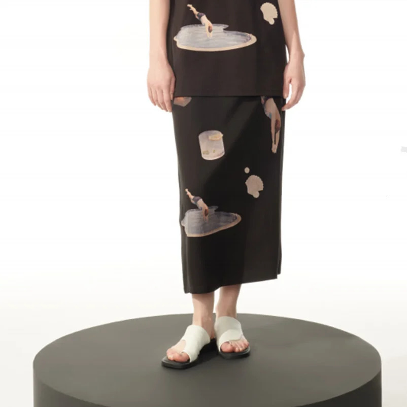 Wiener tags summer A-Line skiing women print mid waist long skiing women retro casual straight skiing fun pattern WA017 250402