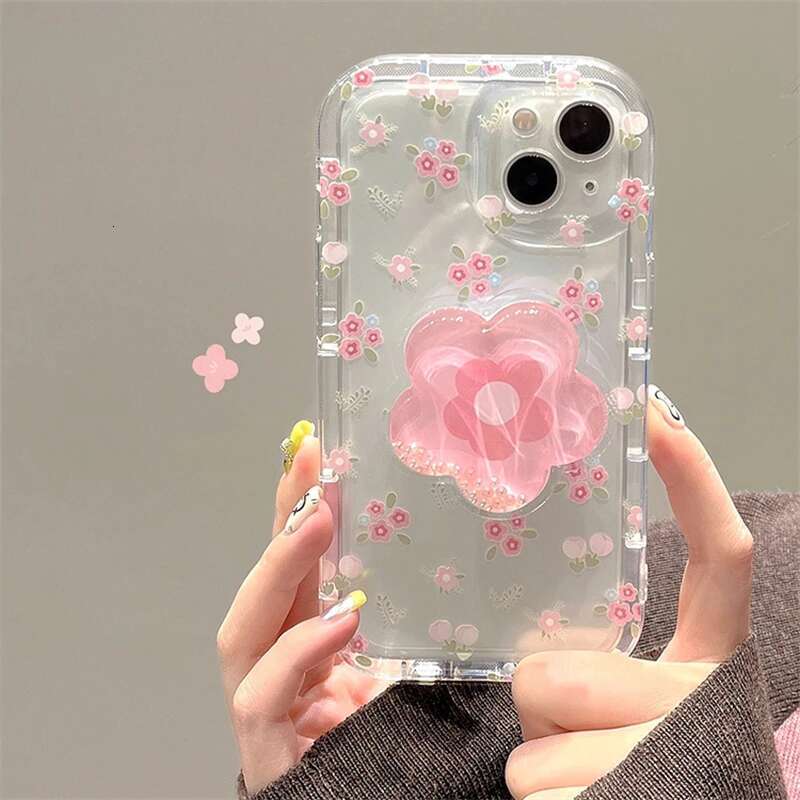 Cute Quicksand Pink wer Holder Phone Case For iPhone 16 15 14 13 12 11 Pro Max XR X XS 7 8 Plus Stand ral Clear Soft Cover