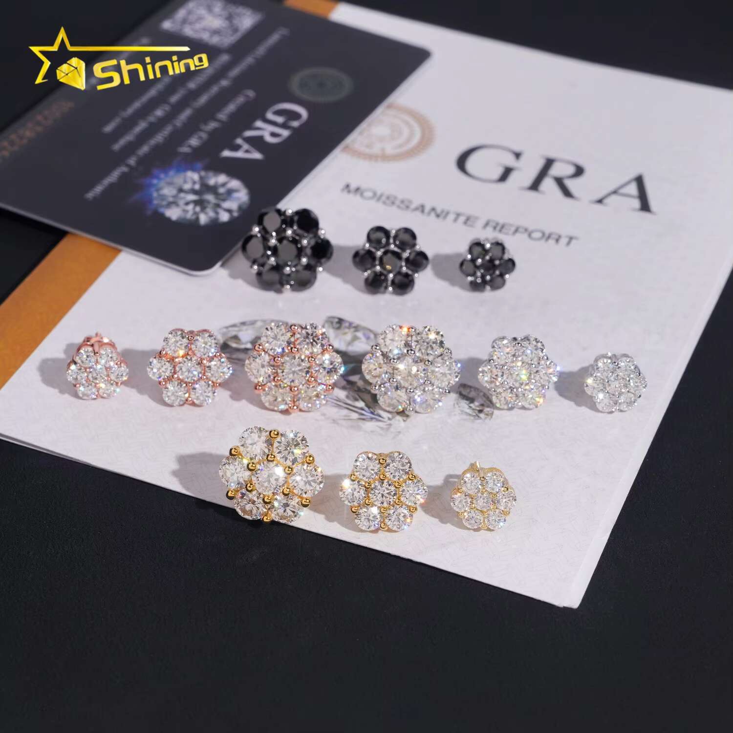 Hot Sale Hip Hop Jewelry Multi Sizes 925 Sterling Silver Flower Cluster Moissanite Diamond Earrings