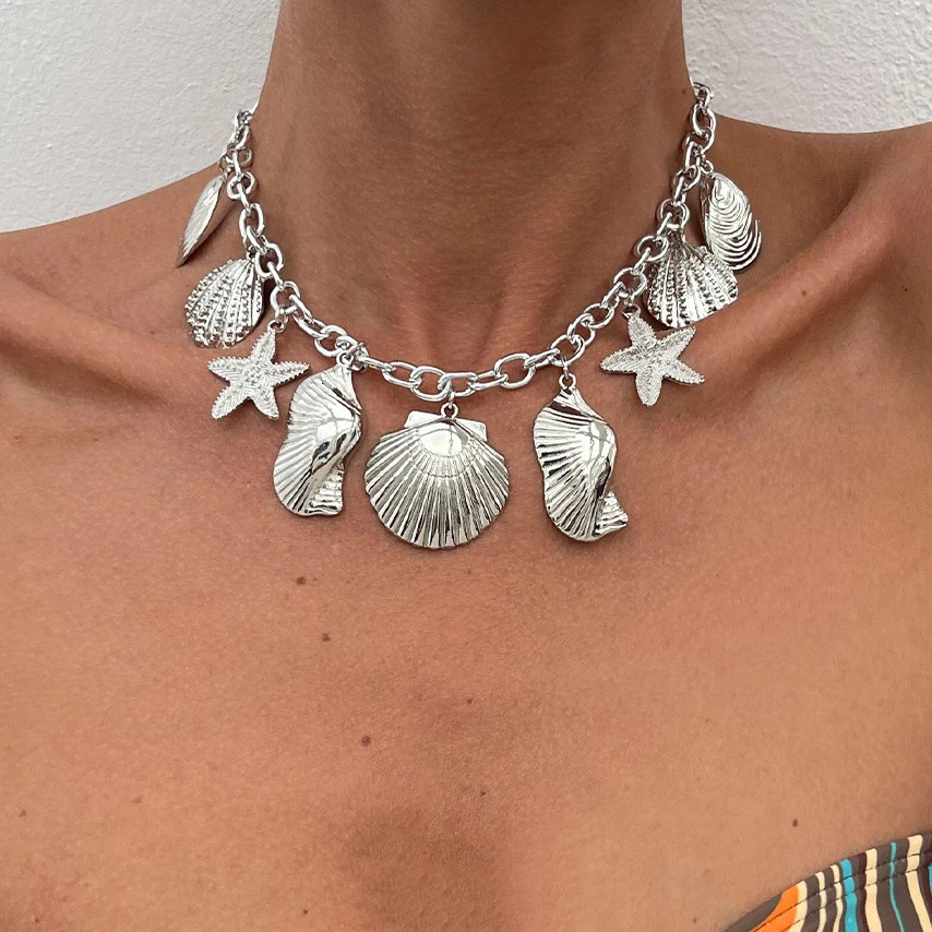 Ingemark Creative Metal Starfish Scallop Pendant Choker Necklace for Women 2025 Fashion Metal Chain Summer Beach Jewelry 251031