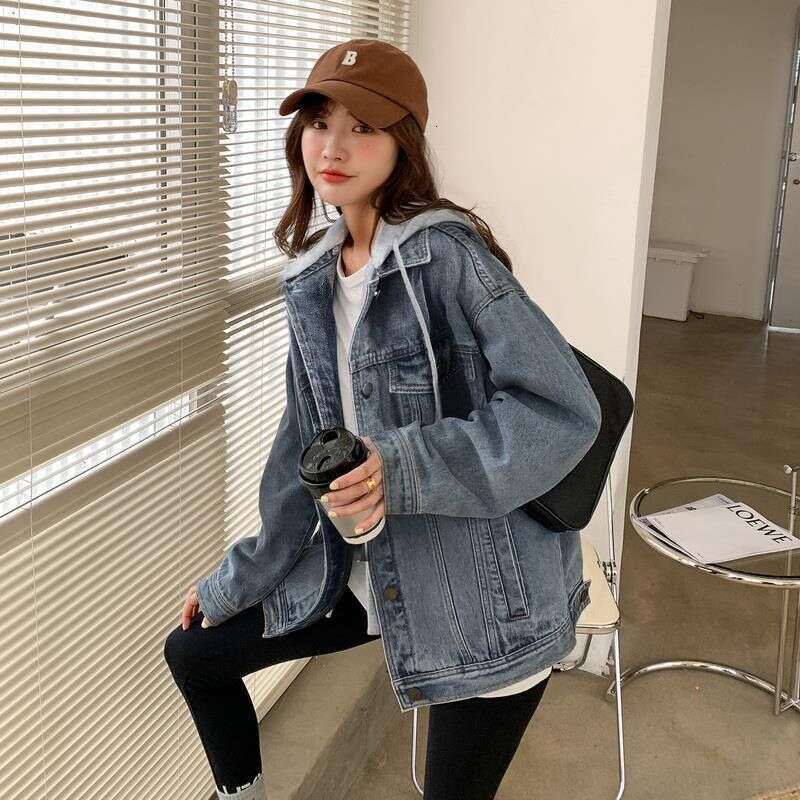New Spring And Autumn Vintage Hooded Denim Jacket Korean Version Loose Versatile Salt Style Long Sleeve Top For Women Trendy B5
