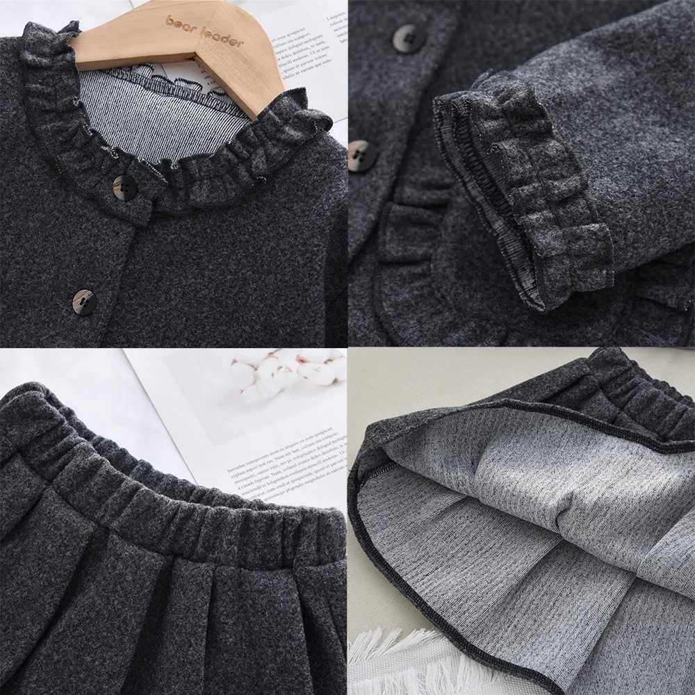Korean Version Autumn Solid Color Girls Clothes Gray Long Sleeved Pocket JacketShort Skirt 3-7 Years Old Spring Childrens Set Y251105