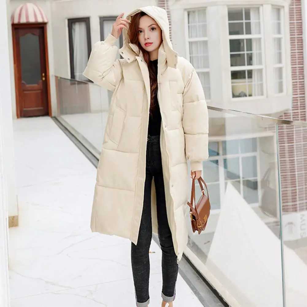 2025 Women Puffer coat Long Cotton Puffer Jacket Thicken Quilted Hooded Coat Basic Style Full Length Down Coat Winter OuterwearT251105