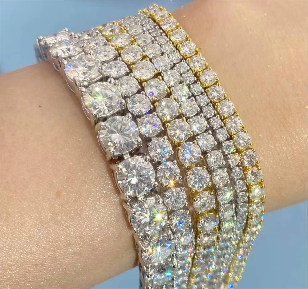 925 Sterling Silver Fine Jewelry Bracelet Mens Womens Hip Hop Iced Tennis Chain VVS Moissanite Diamond Elegant Stylish Bangles