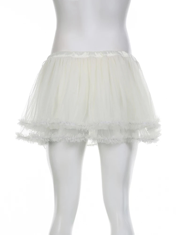 Rockmore Balletcore Mesh Mini Skirt White Low Waist y2k Aesthetic Fairycore Korean Short Pleated Mini Skirts Women Sweet s 250402