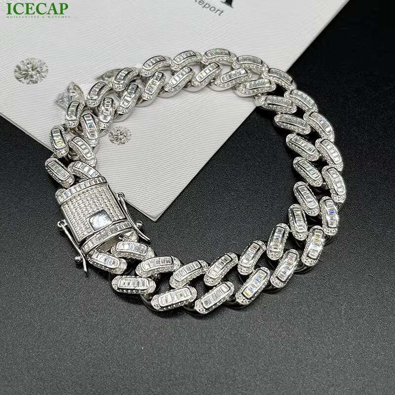 Hip Hop Moissanite Chain Diamond Link Chain Bracelet VVS Clarity New Trendy Sliver Moissanite Bracelet for Men